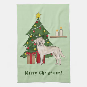Crème Labradors Retriever Hond Met Kerstboom Theedoek