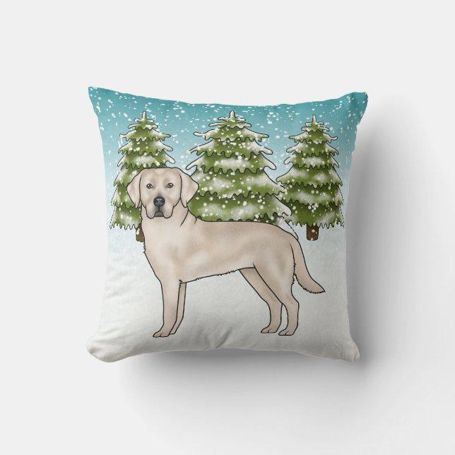 Crème Labradorsh retriever Blauwe Winter Kerstmis Kussen (Voorkant)