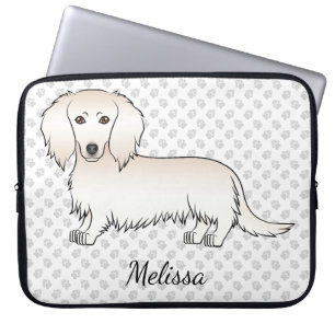 Crème Lange Haren Dachshund Cartoon Hond & Tekst Laptop Sleeve