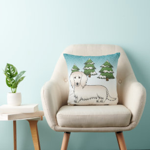 Crème Lange Haren Dachshund Cute Hond - Winter Bos Kussen