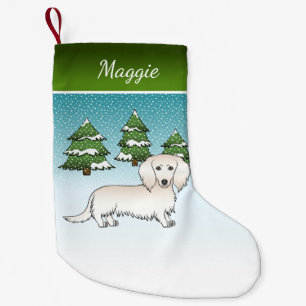 Crème Lange Haren Dachshund Cute Hond - Winterbos Kleine Kerstsok
