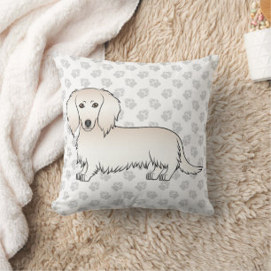 Crème Lange Haren Dachshund Schattige Cartoon Hond Kussen
