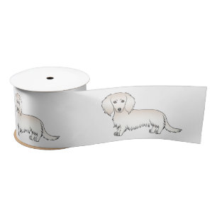 Crème Lange Haren Dachshund Schattige Cartoon Hond Satijnen Lint