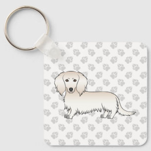Crème Lange Haren Dachshund Schattige Cartoon Hond Sleutelhanger