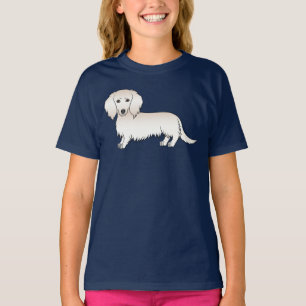 Crème Lange Haren Dachshund Schattige Cartoon Hond T-shirt