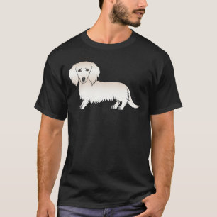 Crème Lange Haren Dachshund Schattige Cartoon Hond T-shirt