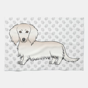 Crème Lange Haren Dachshund Schattige Cartoon Hond Theedoek