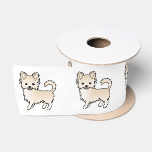 Crème Lange Jas Chihuahua Schattige Cartoon Hond Satijnen Lint