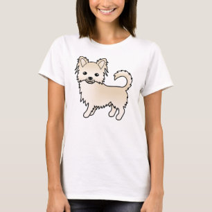 Crème Lange Jas Chihuahua Schattige Cartoon Hond T-shirt