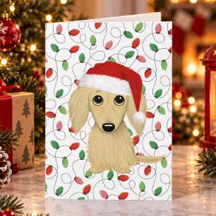 Crème Langharige Dachshund Kersthond Kerstmis Feestdagen Kaart