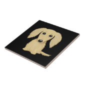 Crème langharige teckel puppy tegeltje (Zijkant)