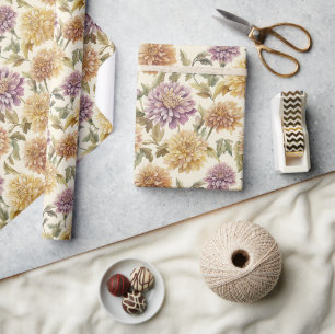 Crème Lavendel Gele Bloemen Verjaardag Cadeaupapier