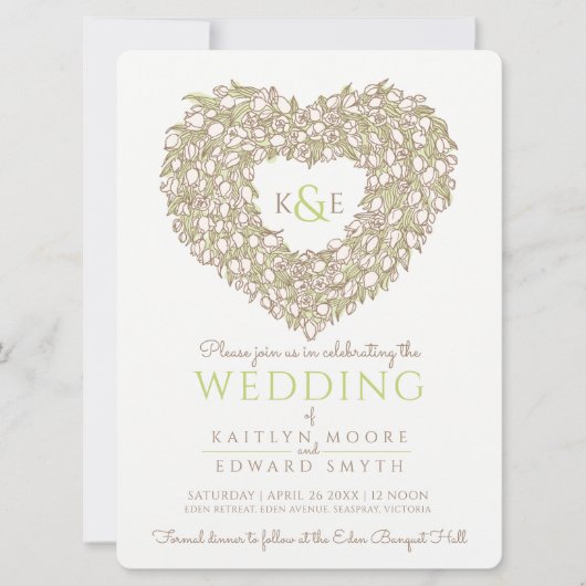 Crème lente tulptulpje met hart bruiloft kaart (Voorkant)