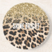 Crème Leopard Glam Goud Gitter Zandsteen Onderzetter (Voorkant)
