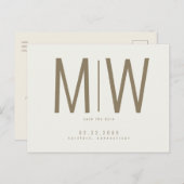 Crème Lg. Monogram Bruiloft Bewaar de datum Briefkaart (Voorkant / Achterkant)