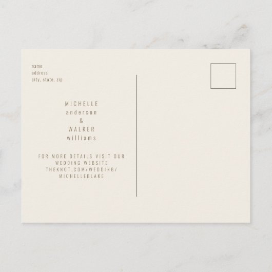 Crème Lg. Monogram Bruiloft Bewaar de datum Briefkaart (Achterkant)