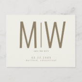 Crème Lg. Monogram Bruiloft Bewaar de datum Briefkaart (Voorkant)