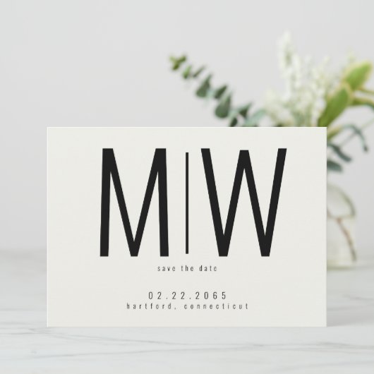 Crème Lg. Monogram Bruiloft Bewaar de datum II Save The Date (Staand voorkant)