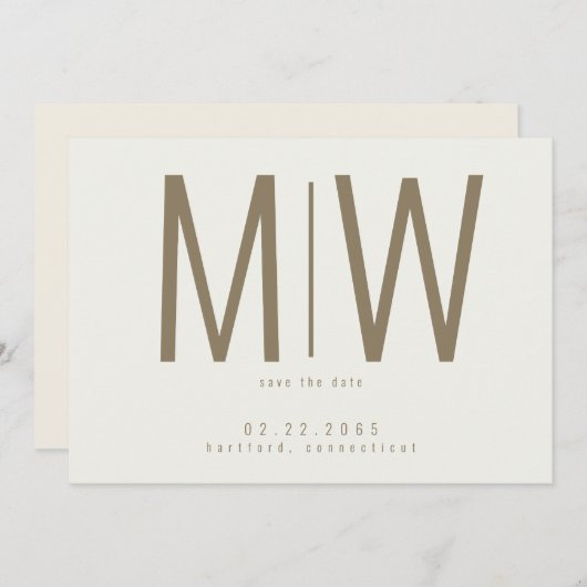 Crème Lg. Monogram Bruiloft Save the Date III (Voorkant / Achterkant)