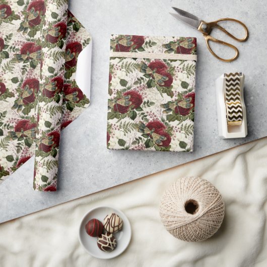 Crème Libellen en Rozen Cadeaupapier (Crafts)