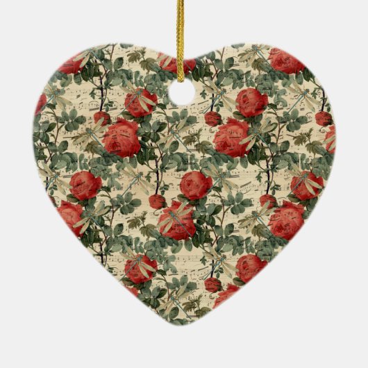 Crème Libellen en Rozen Keramisch Ornament (Achterkant)