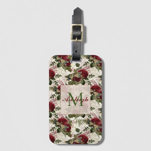 Crème Libellen en Rozen Monogram Bagagelabel (Voorkant (verticaal))