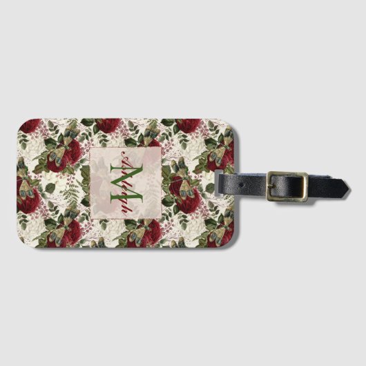 Crème Libellen en Rozen Monogram Bagagelabel (Voorkant (horizontaal))