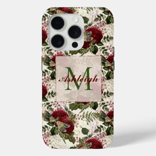 Crème Libellen en Rozen Monogram Case-Mate iPhone Case (Achterkant)