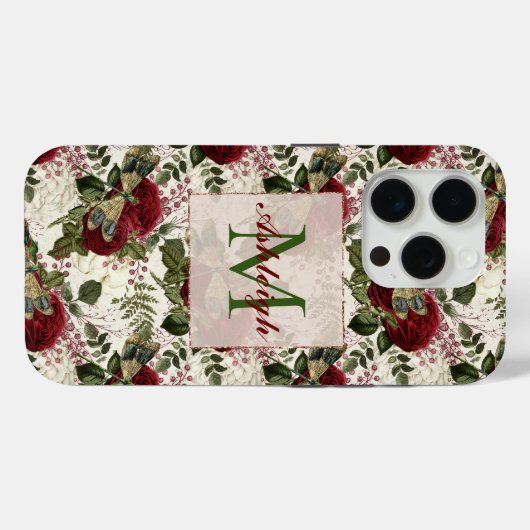 Crème Libellen en Rozen Monogram Case-Mate iPhone Case (Achterkant (horizontaal))
