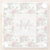 Crème Libellen en Rozen Monogram Glazen Onderzetter (Achterkant)