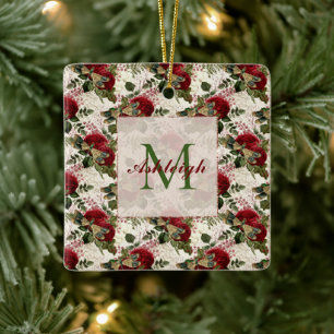 Crème Libellen en Rozen Monogram Keramisch Ornament