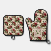 Crème Libellen en Rozen Monogram Ovenwant & Pannenlap Set (Voorkant)