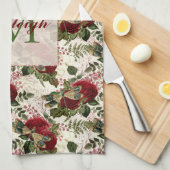 Crème Libellen en Rozen Monogram Theedoek (Quarter Fold)