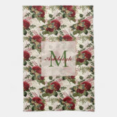 Crème Libellen en Rozen Monogram Theedoek (Verticaal)