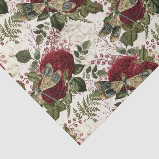 Crème Libellen en Rozen Tissuepapier (Detail)