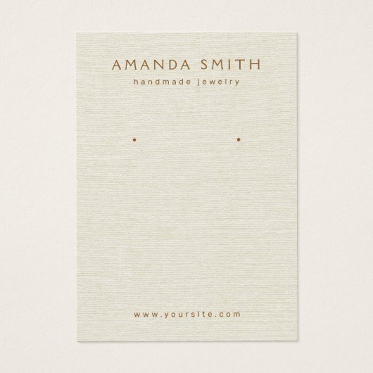Crème licht linnen uitziende oorbellen displaykaar visitekaartje (Voorkant)