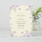 Crème Lila Wilde Bloemen Bruiloft Kaart (Staand voorkant)