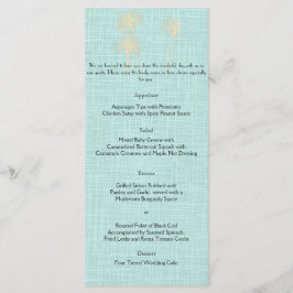 Crème Linnen Blauwe Palm Bomen Bruiloft Menu