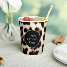Crème Luipaard Dier Glitter Frame Papieren Bekers