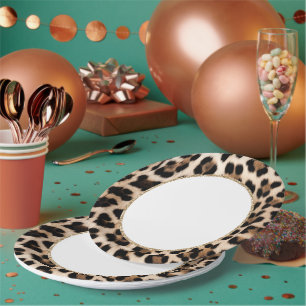 Crème Luipaard Dier Gouden Glitter Verjaardag Papieren Bordje