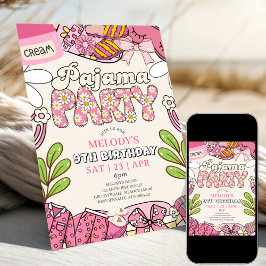 Crème Madeliefje Pyjama Feest Verjaardagsuitnodigi Kaart