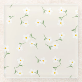 Crème Madeliefjes Bloemcoaster | Elegante Botanisc Glazen Onderzetter