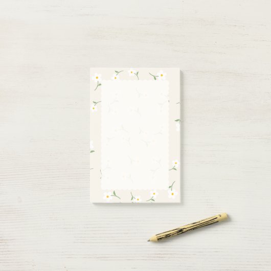 Crème Madeliefjes Bloemige Post-Its | Schattige Bo Post-it® Notes (Op bureau)