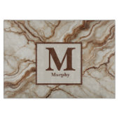 Crème Marmer & Bruine Vene Monogram Snijplank (Voorkant)