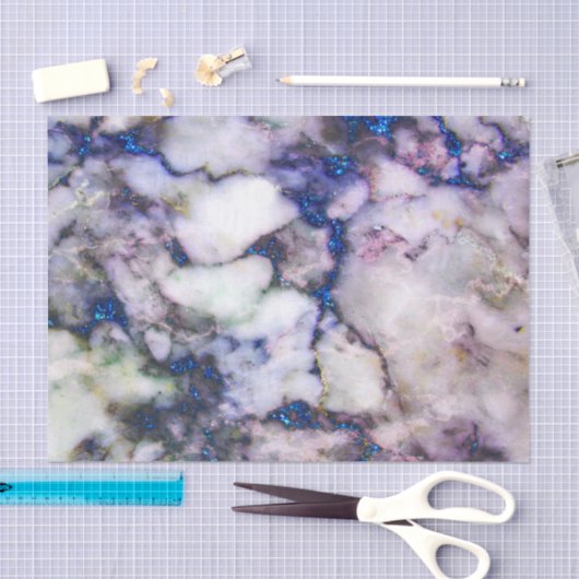 Crème marmeren steen en blauwe glitter tissuepapier (Craft)