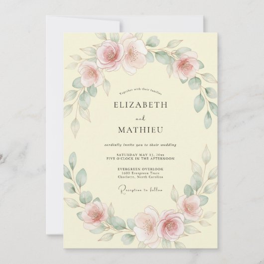 Crème Mauve Ranunculus Eucalyptus Bruiloft Kaart (Voorkant)
