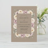 Crème Mauve Rozenkrans Bruiloft Kaart (Staand voorkant)