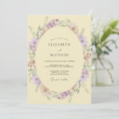 Crème Mauve Wilde Bloemen Bruiloft Kaart (Staand voorkant)
