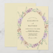 Crème Mauve Wilde Bloemen Bruiloft Kaart (Voorkant / Achterkant)