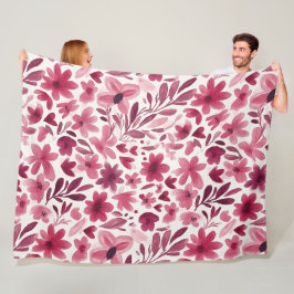 Crème Meisjesachtig Roze Rode Bloemen Harten Fleece Deken